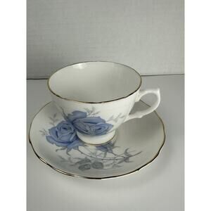 Vintage Royal Imperial Cup & Saucer Bone China England Blue Rose Floral